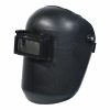 Capacete de soldador abatível com lente shade 10 intercambiável e proteção UV/IR, banda ajustável e lente transparente anti-impacto, vendido individualmente ou em caixas de 10 unidades.