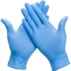 Luva descartável em nitrilo (cor azul), sem pó, ideal para maior visibilidade e higiene em ambientes alimentares.