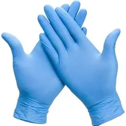 Luva descartável em nitrilo (cor azul), sem pó, ideal para maior visibilidade e higiene em ambientes alimentares.