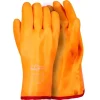 Luva de proteção em PVC com forro em pele, ideal para ambientes húmidos e frios, garantindo higiene e isolamento térmico.