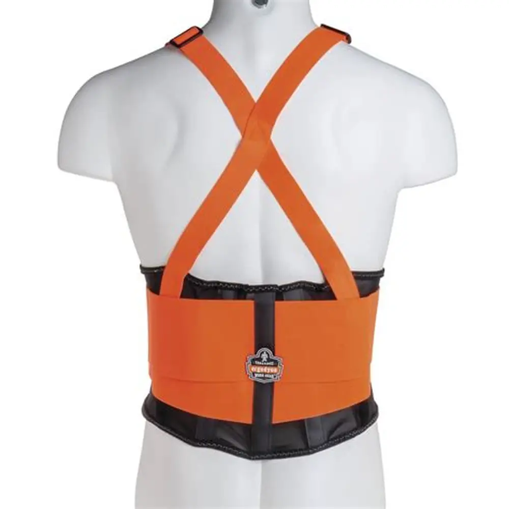 Cinta renal REO de suporte lombar reforçado com tiras elásticas duplas ajustáveis (velcro), disponível nas cores preto e laranja nos tamanhos S a XL (venda unitária), ideal para proteção em trabalhos pesados, movimentação de cargas e prevenção de lesões na coluna.