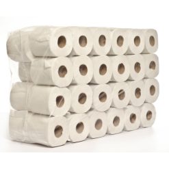Papel higiénico 2 folhas de alta qualidade, virgem e gofrado, ideal para uso profissional em casas de banho públicas ou espaços comerciais.