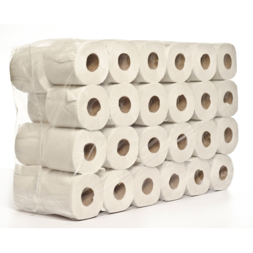 Papel higiénico 2 folhas de alta qualidade, virgem e gofrado, ideal para uso profissional em casas de banho públicas ou espaços comerciais.