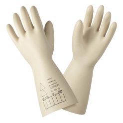 Luva isolante Classe 0 (1000V) para trabalhos em baixa tensão, com design ergonómico e interior levemente empoado para fácil colocação/remoção.
