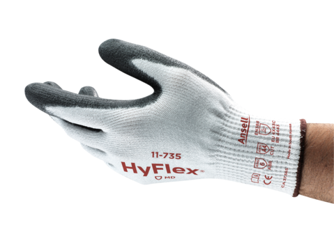 As luvas HYFLEX 11-735 oferecem proteção premium contra cortes (nível ISO C) com conforto excepcional, sendo ideais para trabalhos industriais exigentes.