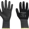 Luva técnica de alta precisão com revestimento em PU e base em fibra de poliéster anti-pilling, ideal para trabalhos que exigem destreza e limpeza.