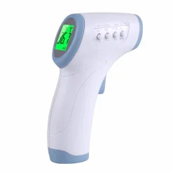 Termómetro digital que mede a temperatura sem contacto, com resposta instantânea, ideal para rastreio eficiente de colaboradores em entradas de espaços de trabalho.