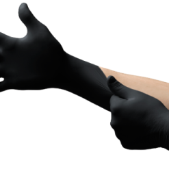 Luvas MICROFLEX® 93-852 em nitrilo preto texturado, sem pó/silicone, resistentes a químicos (EN ISO 374 Tipo B) e ideais para mecânica, emergências e manipulação alimentar.