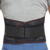 Cinta lombar elástica reforçada com hastes de suporte dorsal e fechos em velcro, disponível nos tamanhos S a XXL.