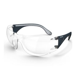 Óculos de segurança com design desportivo e ergonómico, equipados com lente em policarbonato de alta resistência.