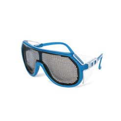 Os óculos GAUZEMAX oferecem proteção ventilada com lente em malha metálica e hastes ajustáveis, ideais para ambientes úmidos e trabalhos com detritos grandes.